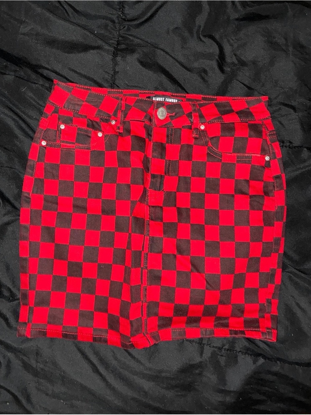 Almost Famous Red and Black Checkerboard Mini Skirt